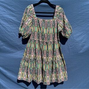 100% Cotton NWT Cato Large Puff Sleeve Square Neck Mini Dress natural fibers